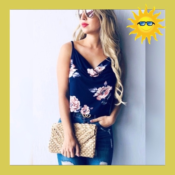 Tops - NWT Navy Floral V-Neck Cami, Large